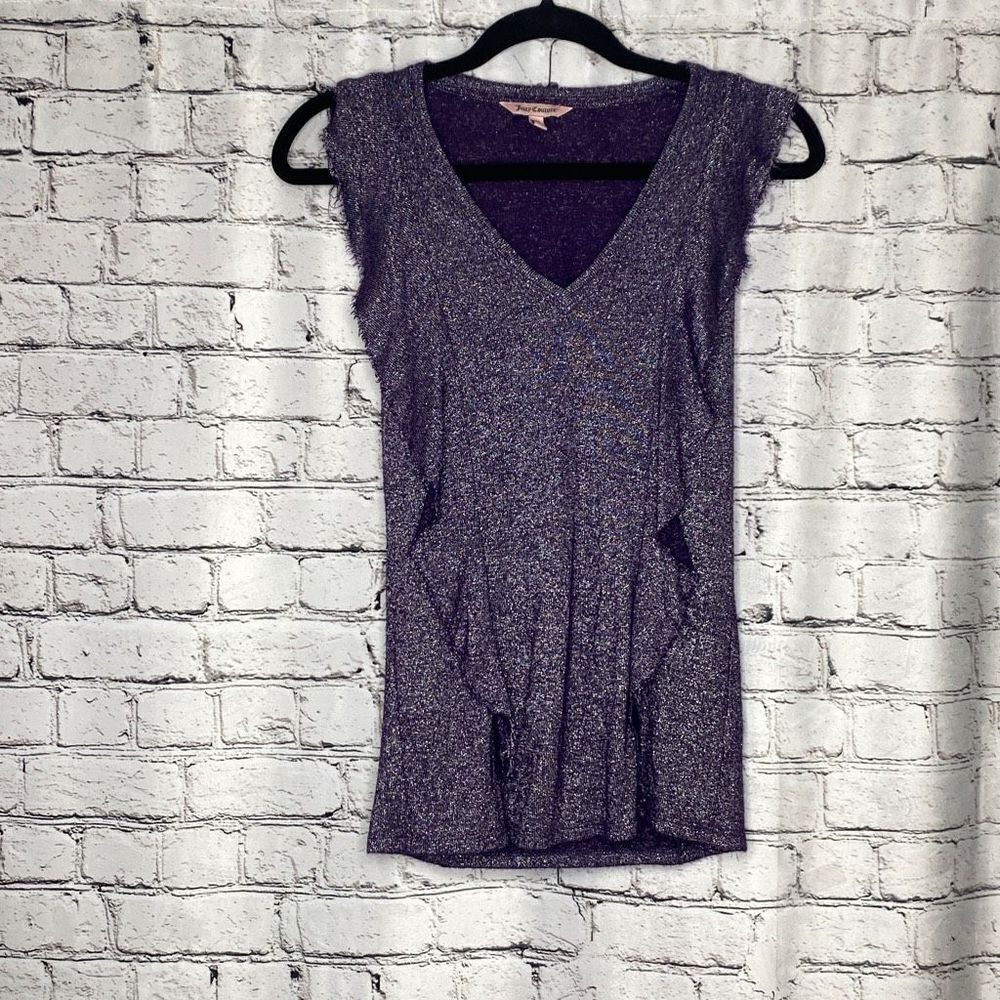 Juicy Couture Womens Metallic Sleeveless Raw‎ Edge Ruffled Blouse Top Purple XS